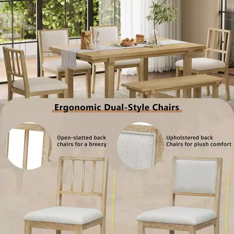 GDFStudio Dickey Set da Pranzo Salvaspazio da 6 Pezzi Stile Rustico con Struttura in Legno Massiccio