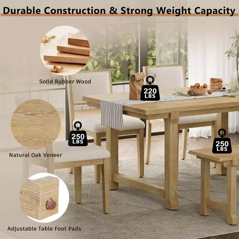 GDFStudio Dickey Set da Pranzo Salvaspazio da 6 Pezzi Stile Rustico con Struttura in Legno Massiccio