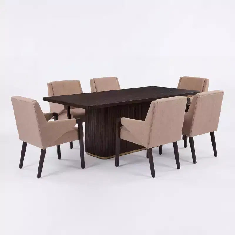 Christopher Knight Home Lindiwe, set da pranzo moderno da 7 pezzi in legno di Hevea con rivestimento in lino e tavolo rettangolare