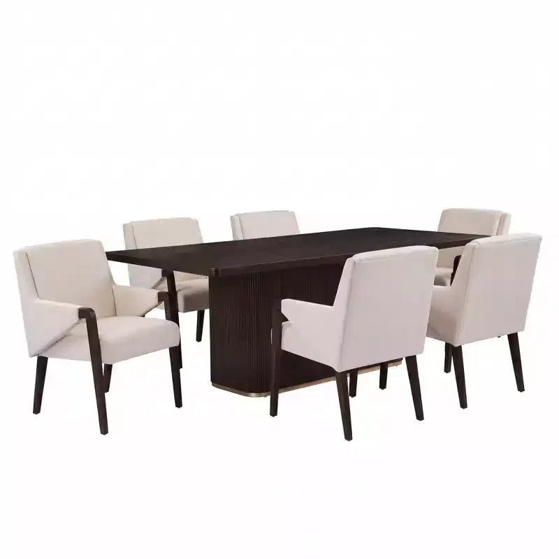 Christopher Knight Home Lindiwe, set da pranzo moderno da 7 pezzi in legno di Hevea con rivestimento in lino e tavolo rettangolare
