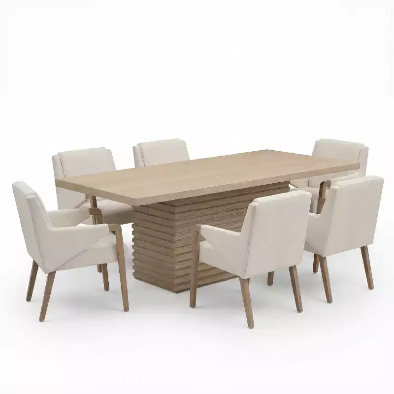 Christopher Knight Home Lindiwe, set da pranzo moderno da 7 pezzi in legno di Hevea con rivestimento in lino e tavolo rettangolare