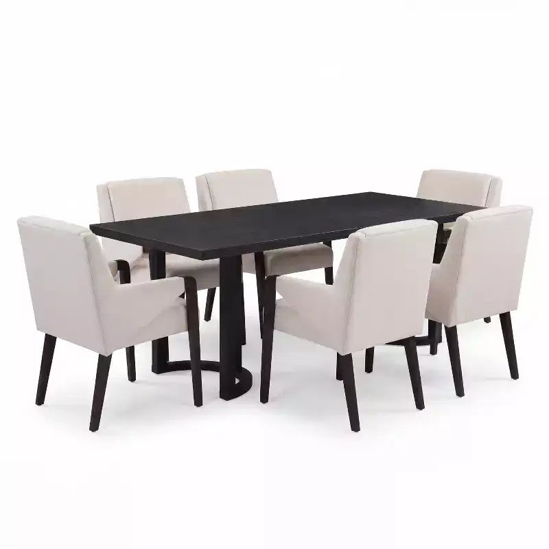 Set da pranzo moderno Christopher Knight Home Harish in 7 pezzi, con tavolo rettangolare e sedie imbottite in lino e legno di gomma