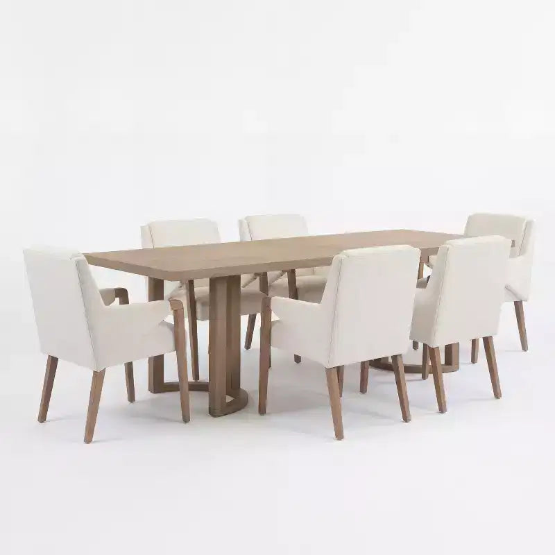 Set da pranzo moderno Christopher Knight Home Harish in 7 pezzi, con tavolo rettangolare e sedie imbottite in lino e legno di gomma