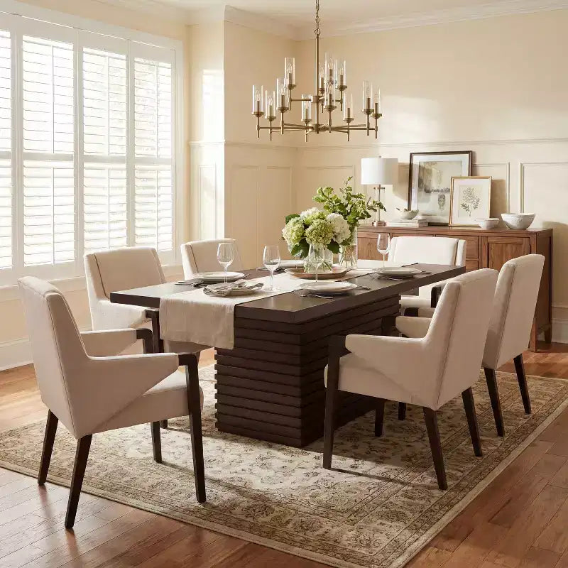 Christopher Knight Home Selena, set da pranzo di 7 pezzi moderno di metà secolo con sedie imbottite e tavolo rettangolare