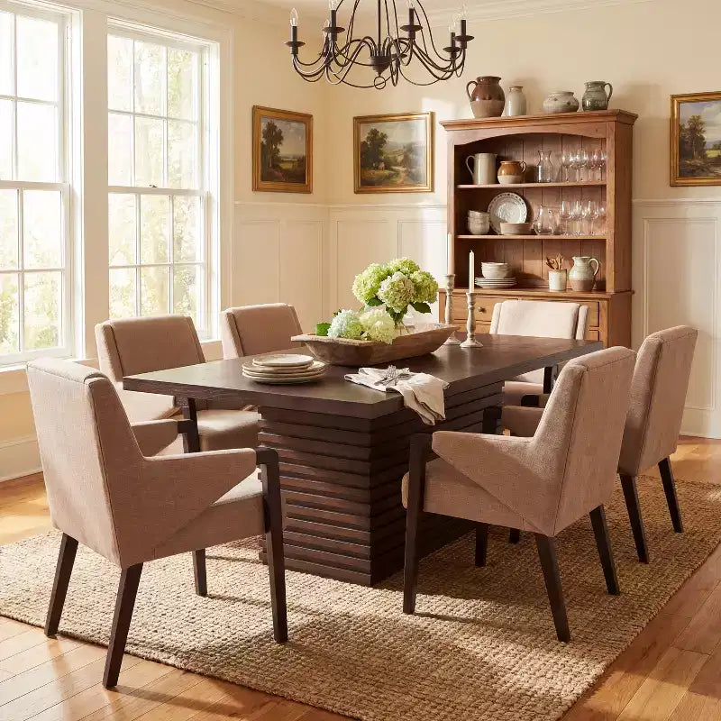 Christopher Knight Home Selena, set da pranzo di 7 pezzi moderno di metà secolo con sedie imbottite e tavolo rettangolare