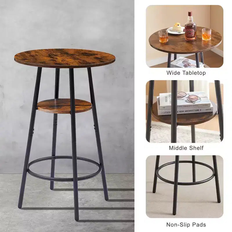 Set di Sgabelli da Bar Rotondi con Ripiani, Sgabelli Rustici con Schienale per Bar di Casa e Cucina