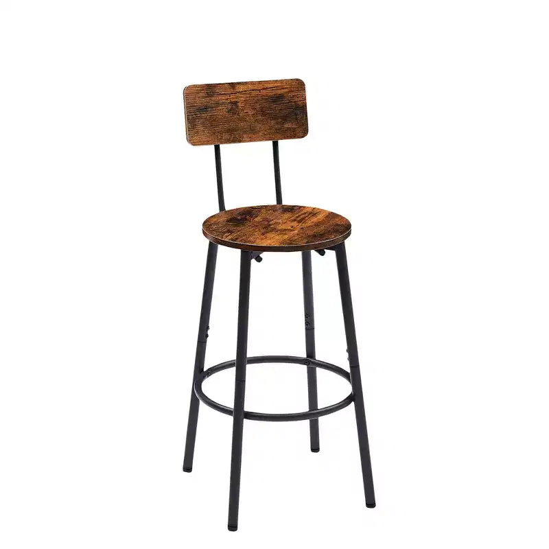 Set di Sgabelli da Bar Rotondi con Ripiani, Sgabelli Rustici con Schienale per Bar di Casa e Cucina