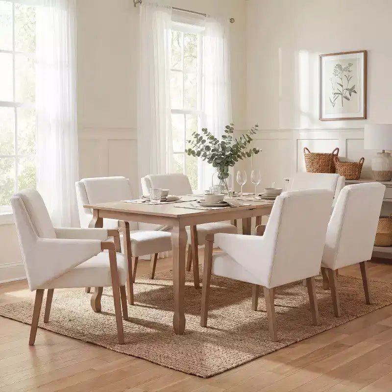 Christopher Knight Home Misaw 7 Piece Mid-Century Modern Upholstered Dining Chairs with Expandable Table