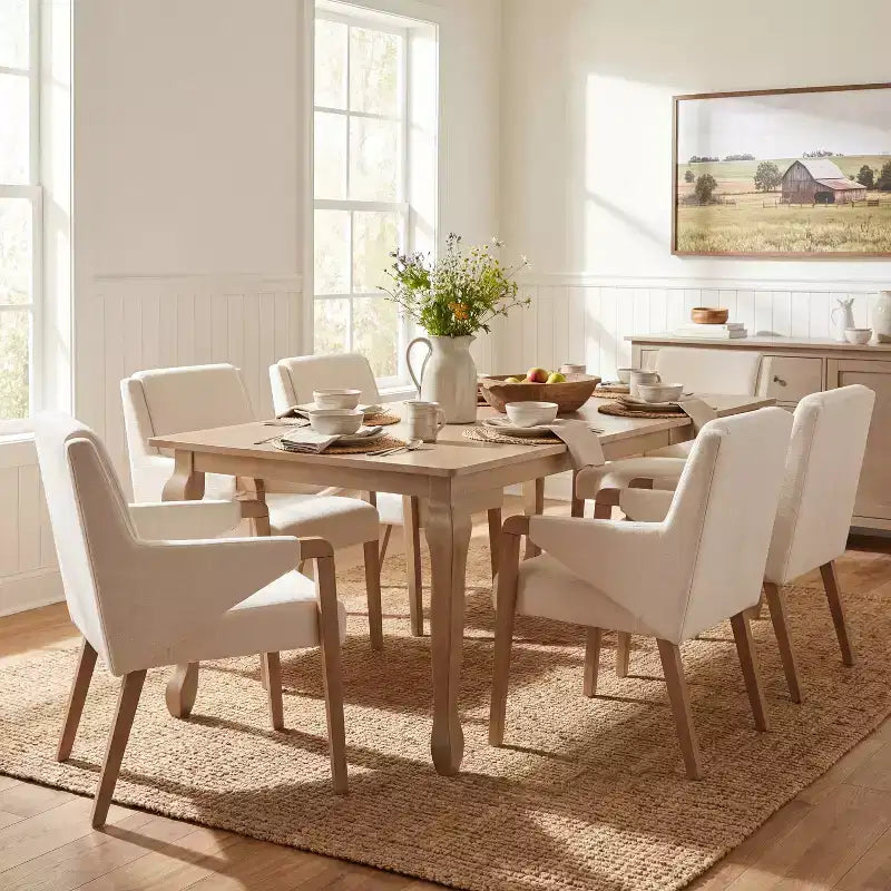 Christopher Knight Home Misaw - Set da 7 Pezzi, Sedie da Pranzo Imbottite in Stile Mid-Century Moderno con Tavolo Allungabile
