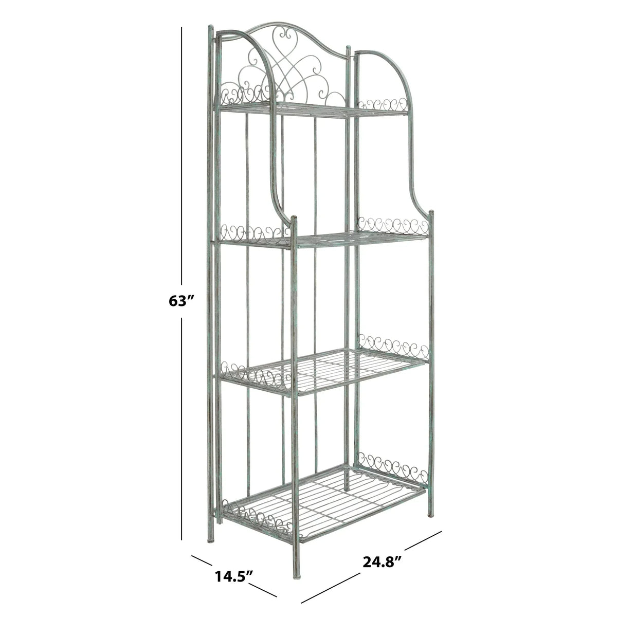 SAFAVIEH Bryn Scaffale da panettiere da esterno a 4 ripiani in ferro battuto vittoriano - 25 pollici L x 15 pollici P x 63 pollici H - 25 L x 15 P x 63 H