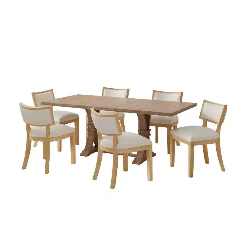 Christopher Knight Home Charles 7pc Expandable Rustic Wood Dining Table Set with Upholstered Chairs Natural/Beige