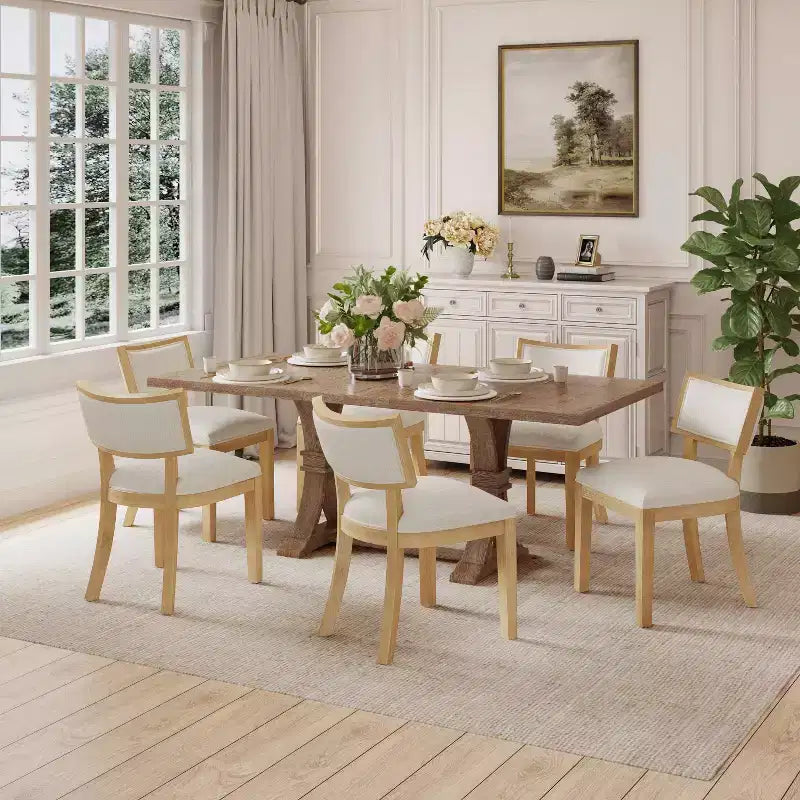 Set da pranzo Christopher Knight Home Charles da 7 pezzi, tavolo allungabile in legno rustico con sedie imbottite, colore naturale/beige