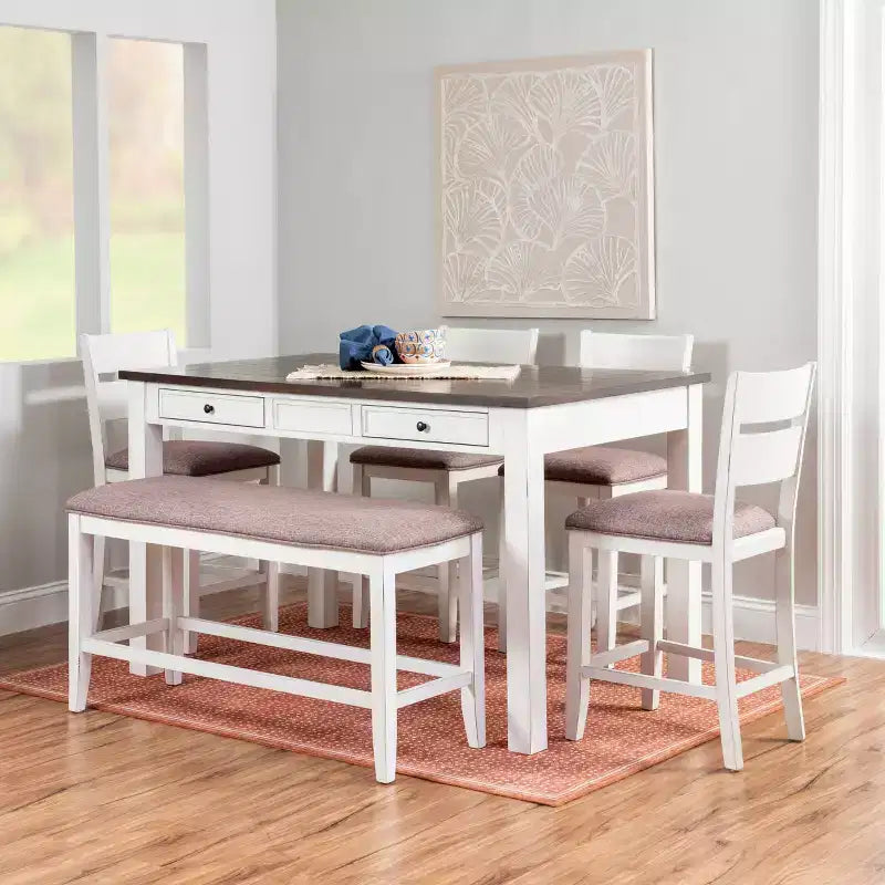 Powell set da pranzo rettangolare a 6 pezzi Bruner altezza bancone Bianco