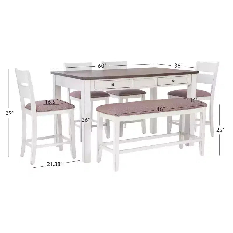 Powell set da pranzo rettangolare a 6 pezzi Bruner altezza bancone Bianco