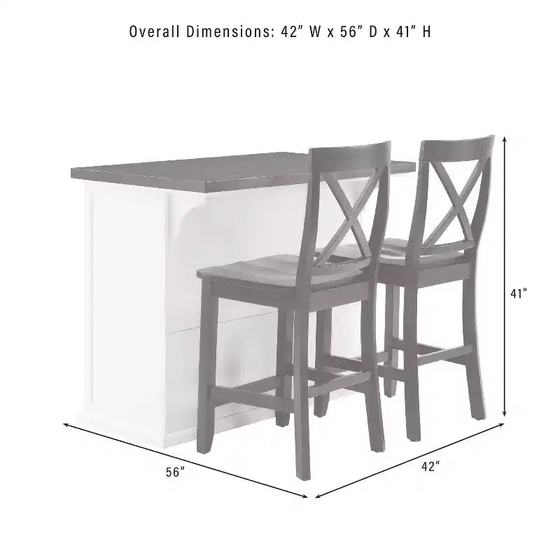 Isola da cucina Bartlett da 42" con piano in legno e sgabelli con schienale a X bianco/nero: stile rustico, ripiani regolabili