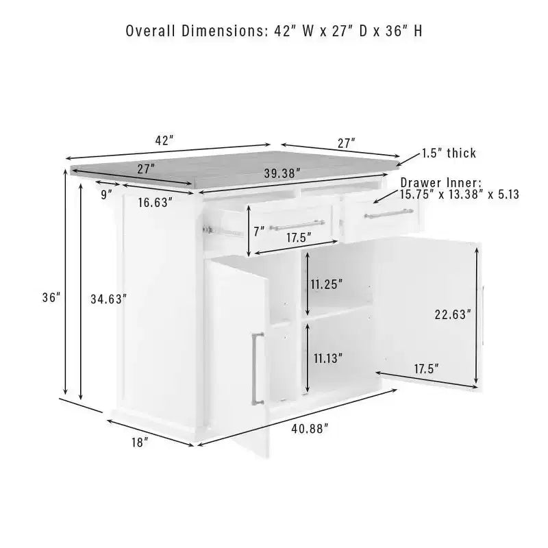 Isola da cucina Bartlett da 42" con piano in legno e sgabelli con schienale a X bianco/nero: stile rustico, ripiani regolabili