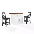 Crosley 42" Bartlett Wood Top Kitchen Island with X-Back Stools White/Black: Farmhouse Style, Adjustable Shelves