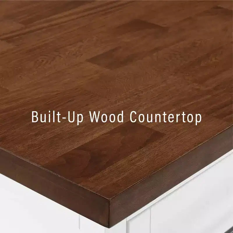 Isola da cucina Bartlett da 42" con piano in legno e sgabelli con schienale a X bianco/nero: stile rustico, ripiani regolabili