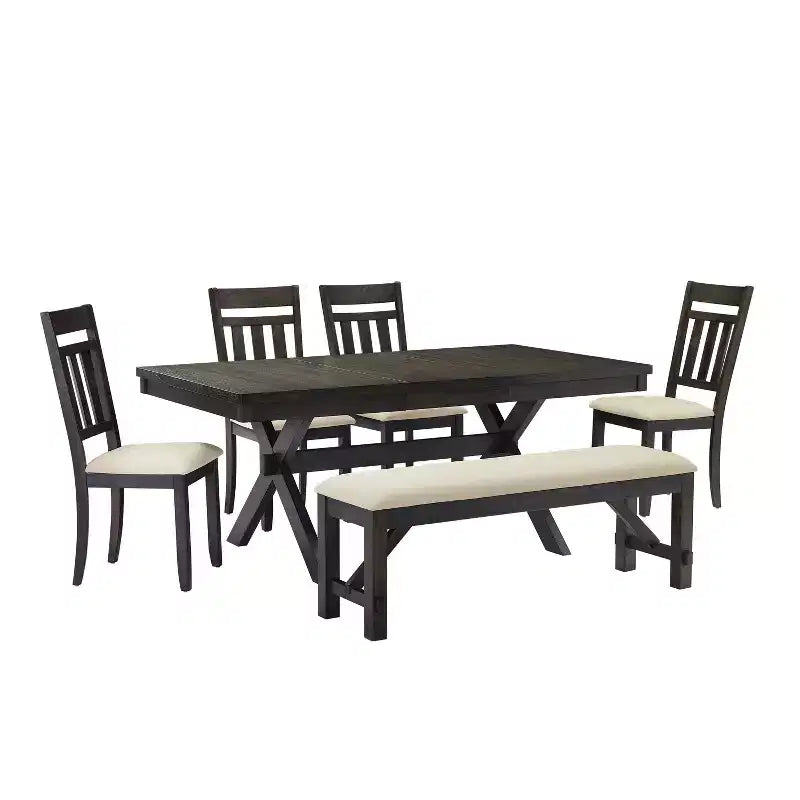 Set da pranzo allungabile 6 pezzi Hayden con panca e 4 sedie con schienale a doghe Ardesia - Crosley