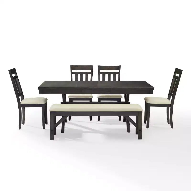 Set da pranzo allungabile 6 pezzi Hayden con panca e 4 sedie con schienale a doghe Ardesia - Crosley