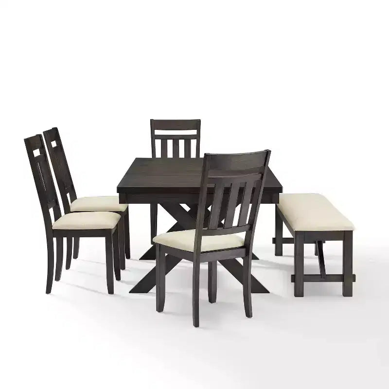 Set da pranzo allungabile 6 pezzi Hayden con panca e 4 sedie con schienale a doghe Ardesia - Crosley