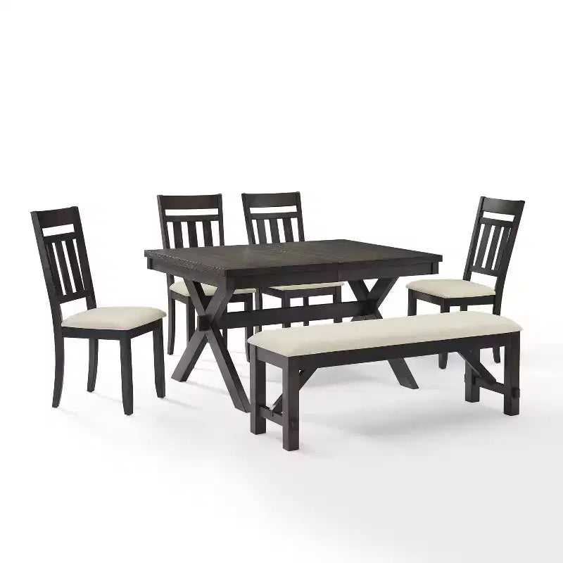 Set da pranzo allungabile 6 pezzi Hayden con panca e 4 sedie con schienale a doghe Ardesia - Crosley