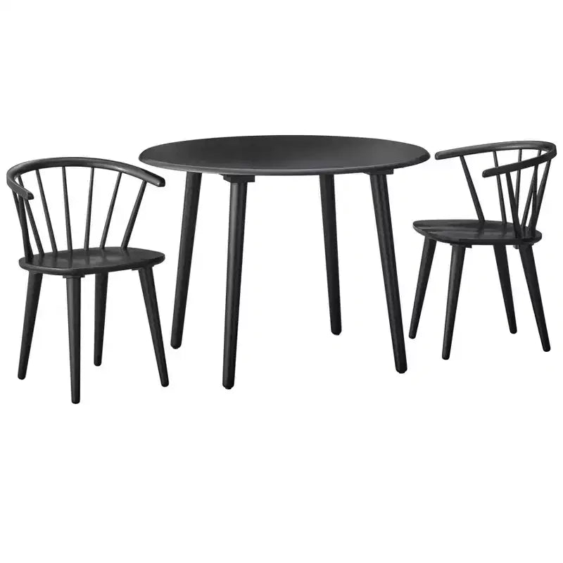 Buylateral 3pc 42" Florence Farmhouse Round Dining Set with Solid Wood Chairs Black