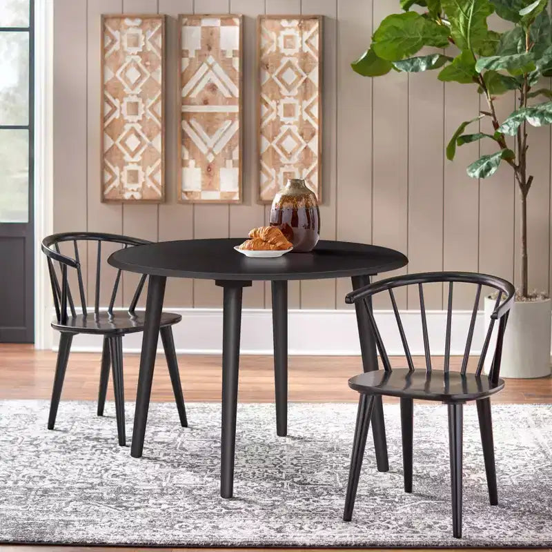 Buylateral Set da pranzo rotondo Florence Farmhouse da 42" a 3 pezzi con sedie in legno massello nero