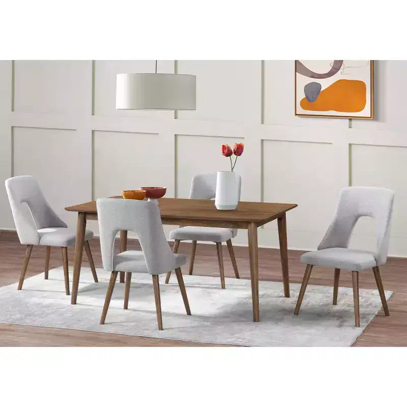 Set da pranzo rettangolare Lifestorey 5 pezzi Clover, design moderno metà secolo, noce/grigio