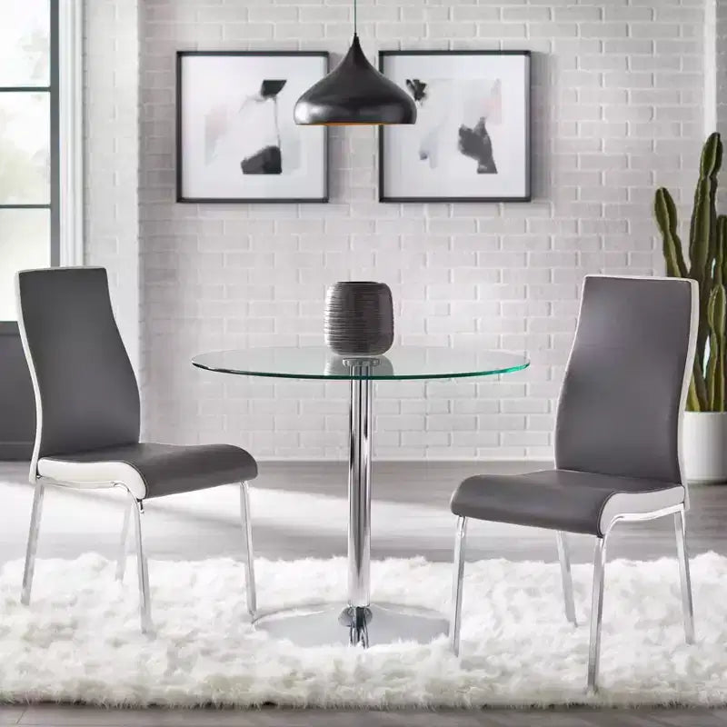 Buylateral Set da pranzo Nora con tavolo rotondo a piedistallo moderno 3 pezzi e sedie in ecopelle Grigio/Bianco
