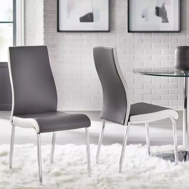 Buylateral Set da pranzo Nora con tavolo rotondo a piedistallo moderno 3 pezzi e sedie in ecopelle Grigio/Bianco