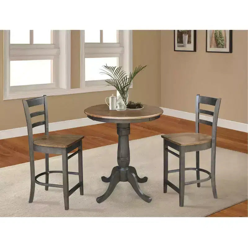Set da pranzo Austin con piedistallo rotondo da 30" altezza bancone con 2 sgabelli Emily Marrone Noce Americano - International Concepts