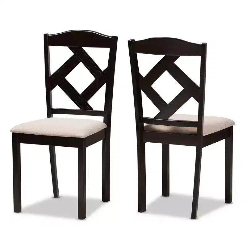 Set da pranzo moderno e contemporaneo Ruth in tessuto imbottito e rifinito, 5 pezzi, marrone scuro/beige - Baxton Studio: tavolo rettangolare, sedie in poliestere