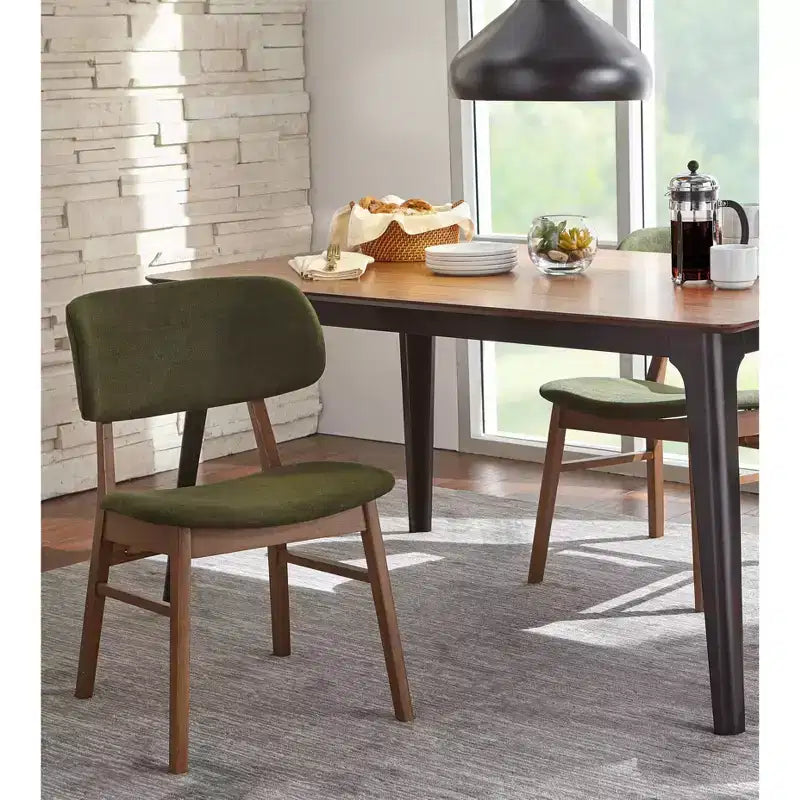 Lifestorey Set da Pranzo Rettangolare Moderno di Metà Secolo Rory 5 pezzi Noce/Nero/Verde: 4 sedie imbottite
