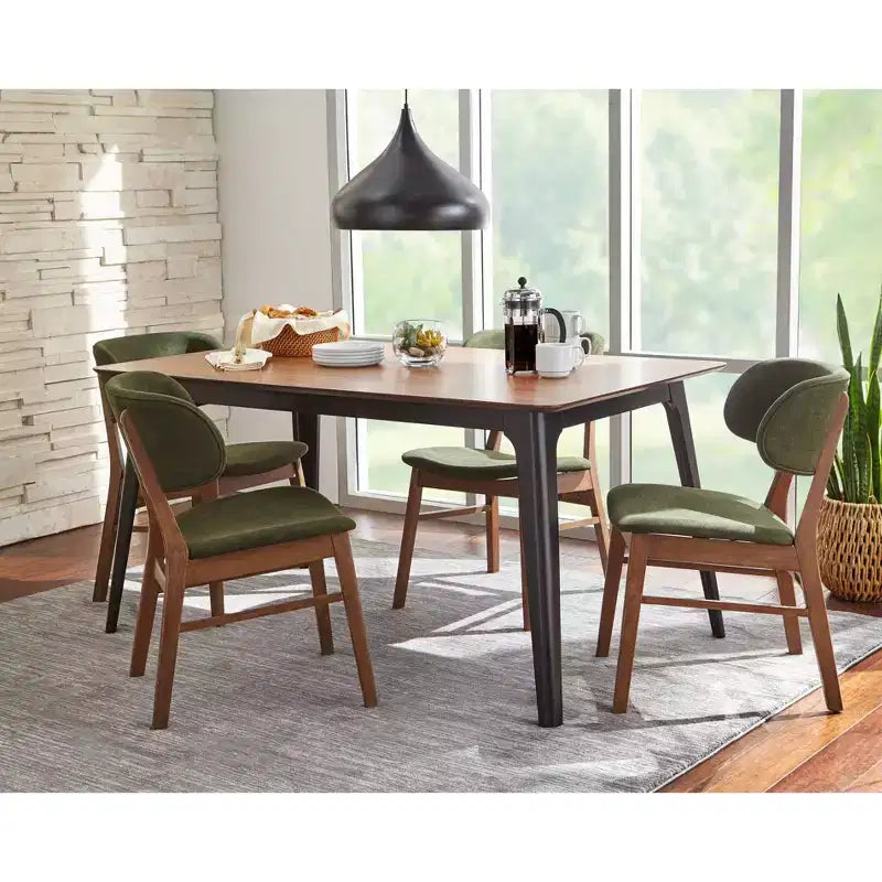 Lifestorey Set da Pranzo Rettangolare Moderno di Metà Secolo Rory 5 pezzi Noce/Nero/Verde: 4 sedie imbottite
