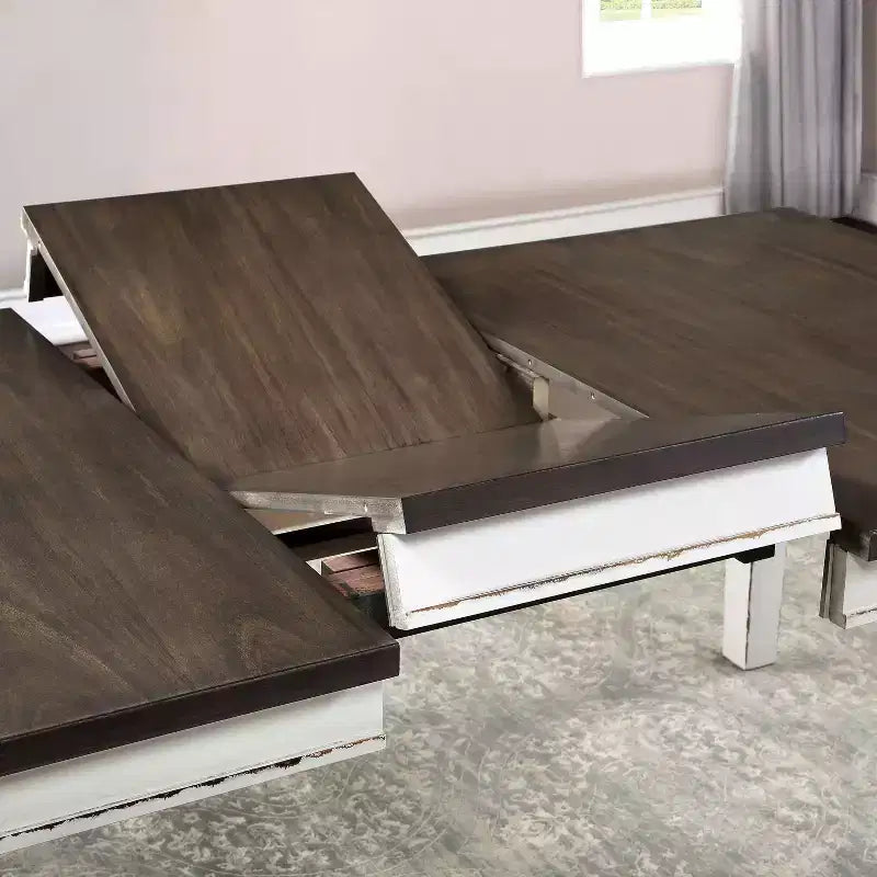 Set da pranzo allungabile 7 pezzi Redmond Bianco invecchiato/Noce scuro/Grigio caldo - HOMES: Inside + Out
