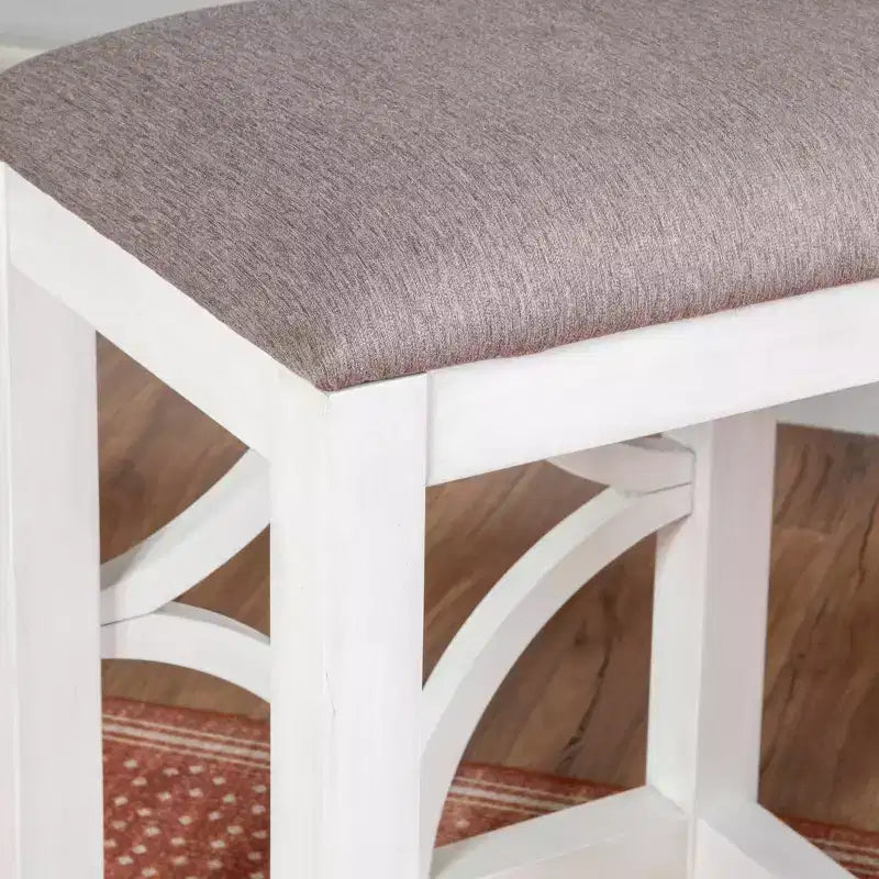Powell Adams Set da Pranzo Consolle Pieghevole in Legno Massello con 3 Sgabelli Imbottiti con Seduta Beige Bianco: Tavolo Rettangolare, Nido, Non Allungabile