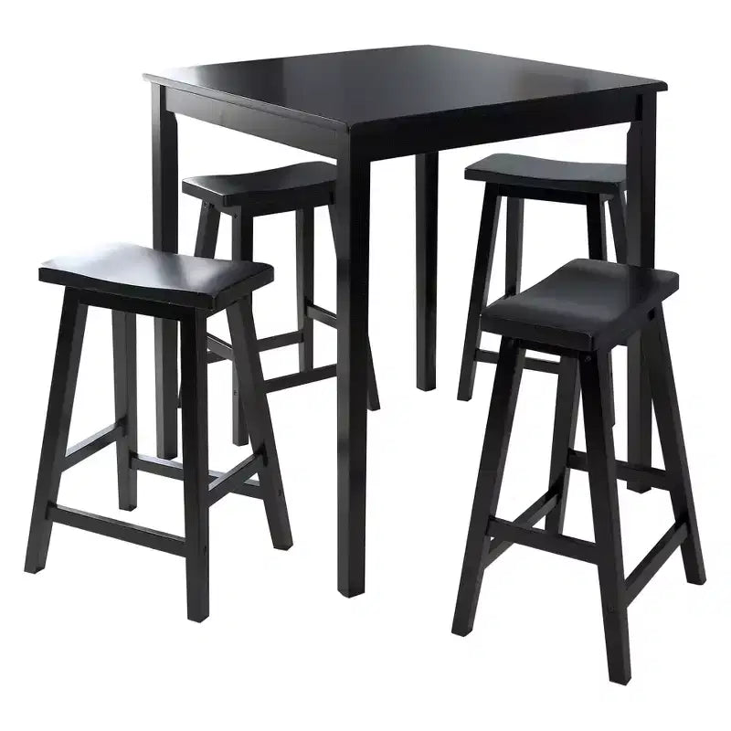 Buylateral 5pc Belfast Counter Height Square Dining Set with 4 Saddle Stools Black