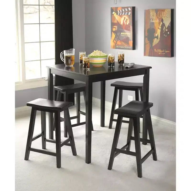 Buylateral Set da pranzo quadrato Belfast a 5 pezzi ad altezza bancone con 4 sgabelli a sella neri