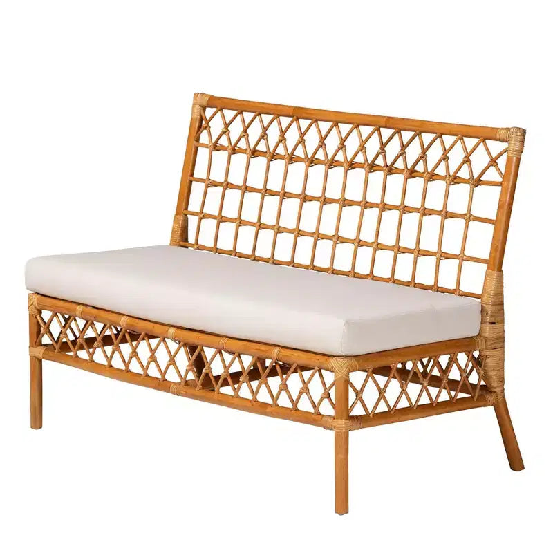 bali & pari Set angolo pranzo 4 pezzi Aina in Rattan Bianco/Miele Chiaro/Marrone Quercia: Stile Bohemien, Sedile Imbottito, Struttura in Legno di Gomma