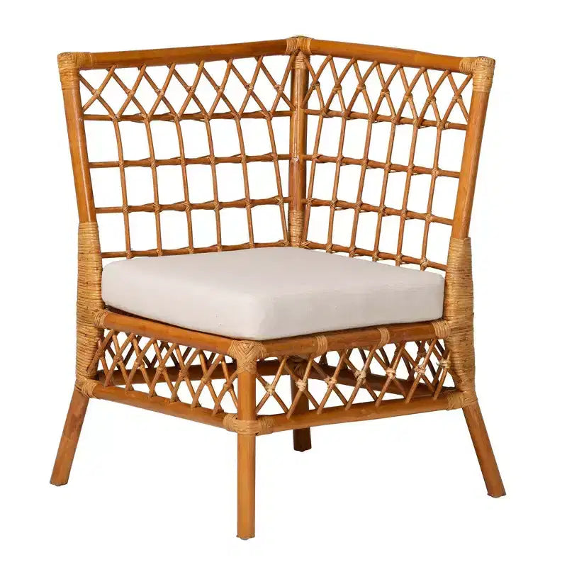 bali & pari Set angolo pranzo 4 pezzi Aina in Rattan Bianco/Miele Chiaro/Marrone Quercia: Stile Bohemien, Sedile Imbottito, Struttura in Legno di Gomma