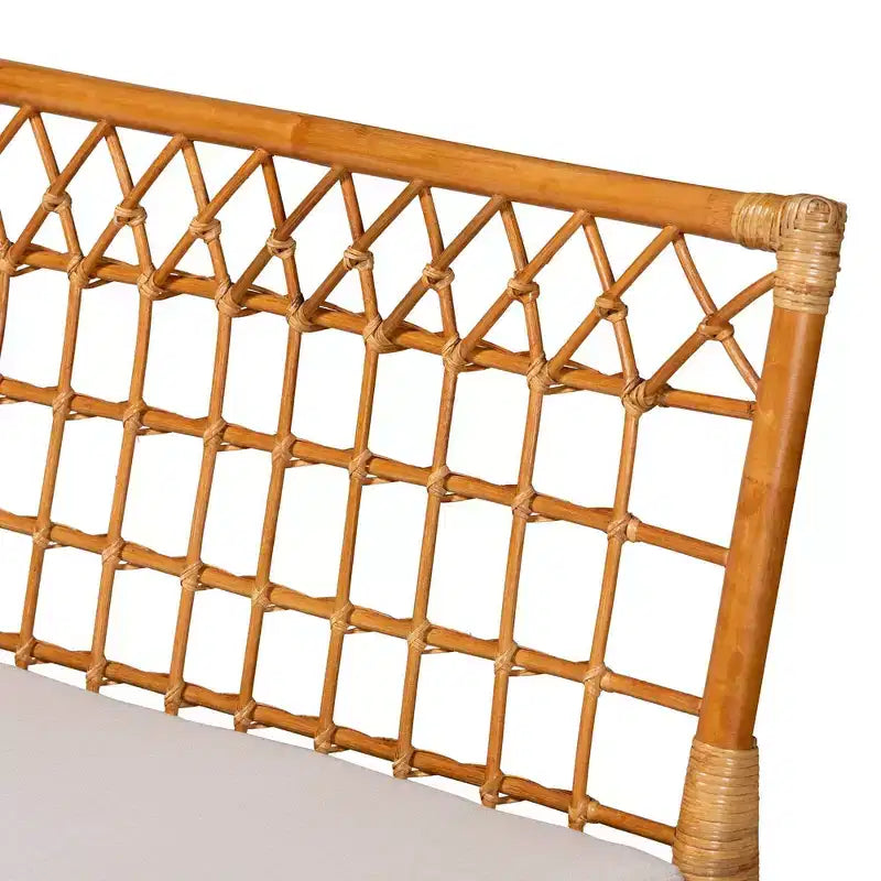 bali & pari Set angolo pranzo 4 pezzi Aina in Rattan Bianco/Miele Chiaro/Marrone Quercia: Stile Bohemien, Sedile Imbottito, Struttura in Legno di Gomma