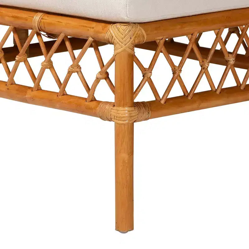 bali & pari Set angolo pranzo 4 pezzi Aina in Rattan Bianco/Miele Chiaro/Marrone Quercia: Stile Bohemien, Sedile Imbottito, Struttura in Legno di Gomma