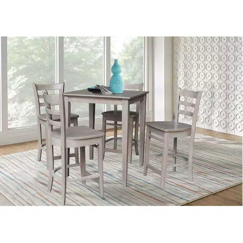Set da pranzo altezza bancone 30"x30" con 4 sgabelli Emily grigio/tortora lavato - International Concepts