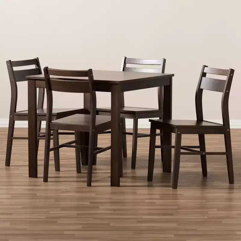 Set da pranzo 5 pezzi Lovy moderno e contemporaneo con finitura noce marrone scuro - Baxton Studio