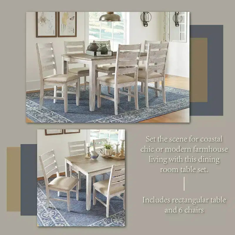 Signature Design by Ashley Set di 7 Skempton Set da Pranzo Tavolo Marrone Chiaro: Moderno Rettangolare 6 Posti Fisso