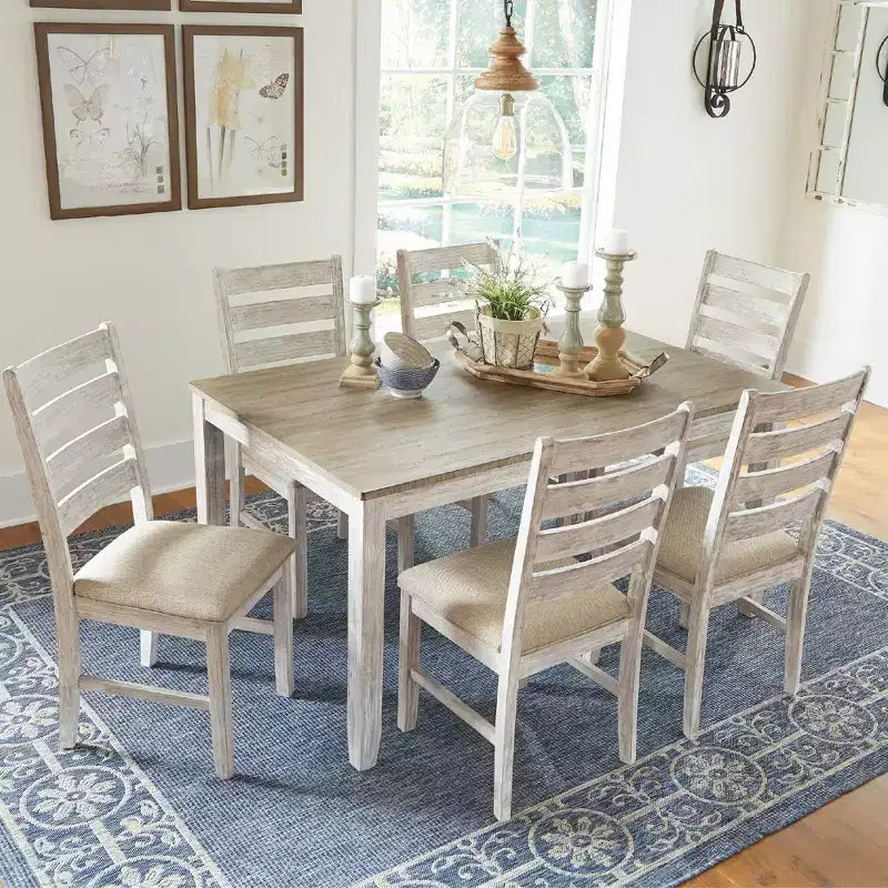 Signature Design by Ashley Set di 7 Skempton Set da Pranzo Tavolo Marrone Chiaro: Moderno Rettangolare 6 Posti Fisso