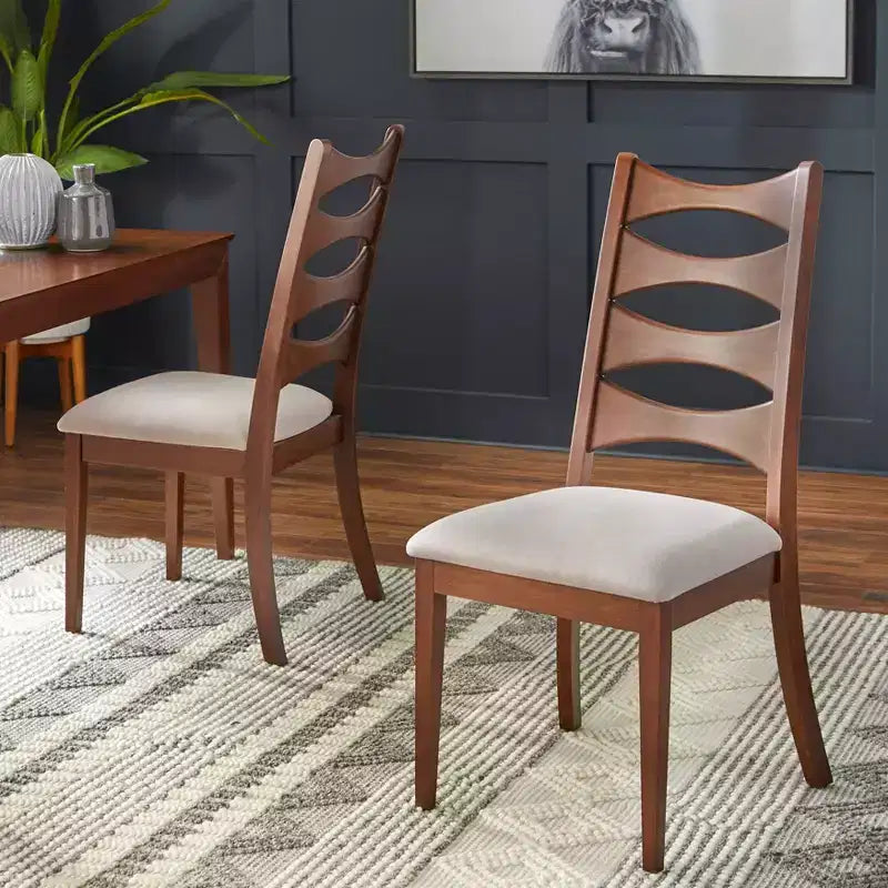 Lifestorey Set da Pranzo Moderno Lydon 7 Pezzi Noce: Moderno Metà Secolo, MDF, Sedie Imbottite in Poliestere