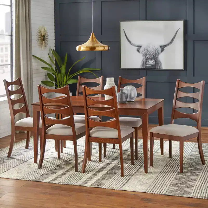 Lifestorey Set da Pranzo Moderno Lydon 7 Pezzi Noce: Moderno Metà Secolo, MDF, Sedie Imbottite in Poliestere