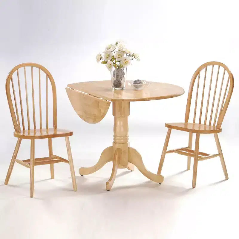 42" Dual Table with 2 Windsor Chairs Dining Sets Natural - International Concepts: Round Hardwood 3-Piece, Pedestal Base